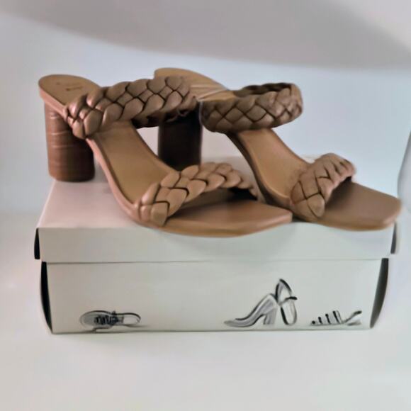 a new day Shoes - A New Day Basil Braided Mule Sandals Block Heel Straps Beige Tan New Size 10